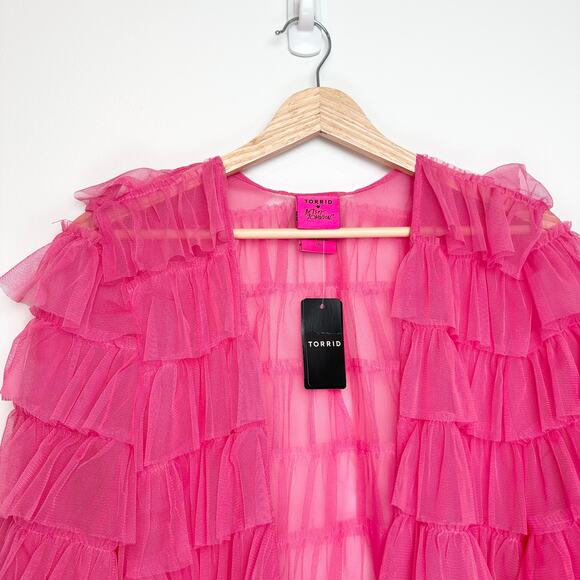 NWT RARE Betsey Johnson x Torrid Pink Mesh Ruffle Tiered Kimono | SZ 00 (10) - Picture 6 of 12